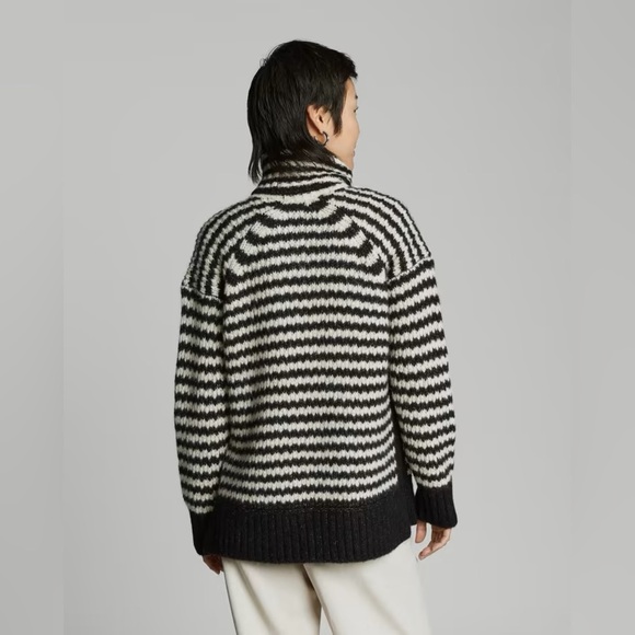 EUC Everyone Cloud Black & White Striped Turtleneck Sweater Merino Wool Alpaca - Picture 5 of 11